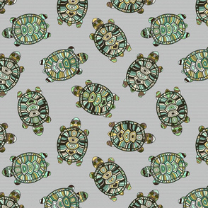 Colorful Turtles On Gray