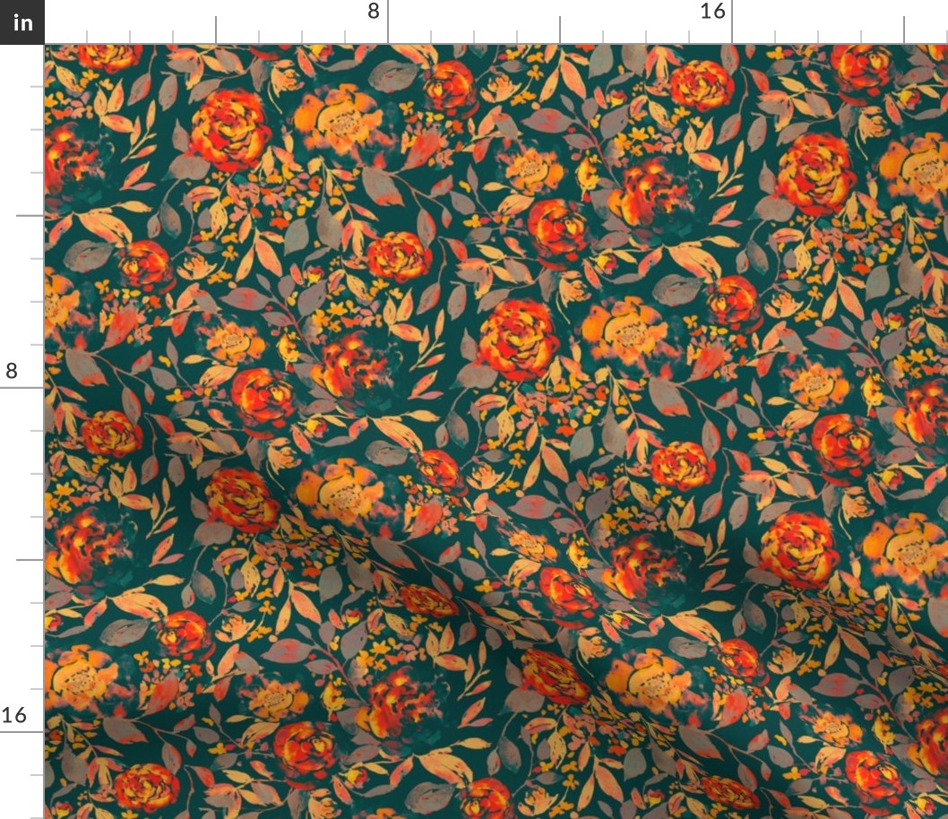 farmhouse floral teal medium scale