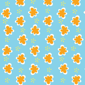 Orange Flowers _ Yellow Dots on Blue