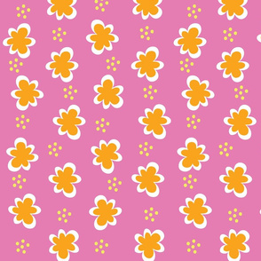 Orange Flowers _ Yellow Dots on Pink