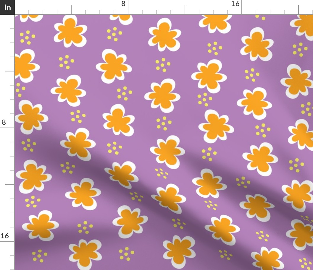 Orange Flowers _ Yellow Dots on Violet