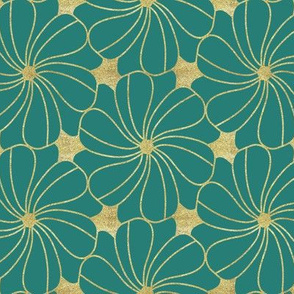 Gold Glitter Floral Turquoise