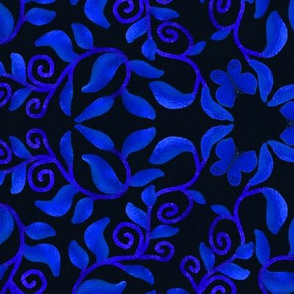 Retro Blue Vines on Black