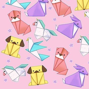 Origami Animals on Pastel Pink