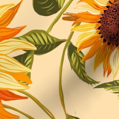 Sunflowers Vintage Style, yellow and brown, warm colors, sunroom wallpaper-Jumbo