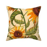 Sunflowers Vintage Style, yellow and brown, warm colors, sunroom wallpaper-Jumbo