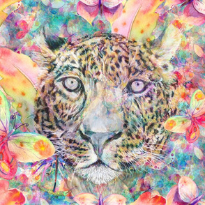 LARGE SEAMLESS LEOPARD BUTTERFLY PORTRAIT TEA TOWEL PANEL Paysmage