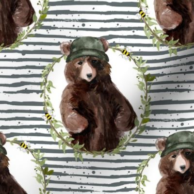 8" Boy Bear Wreath - Stormy Green Stripes