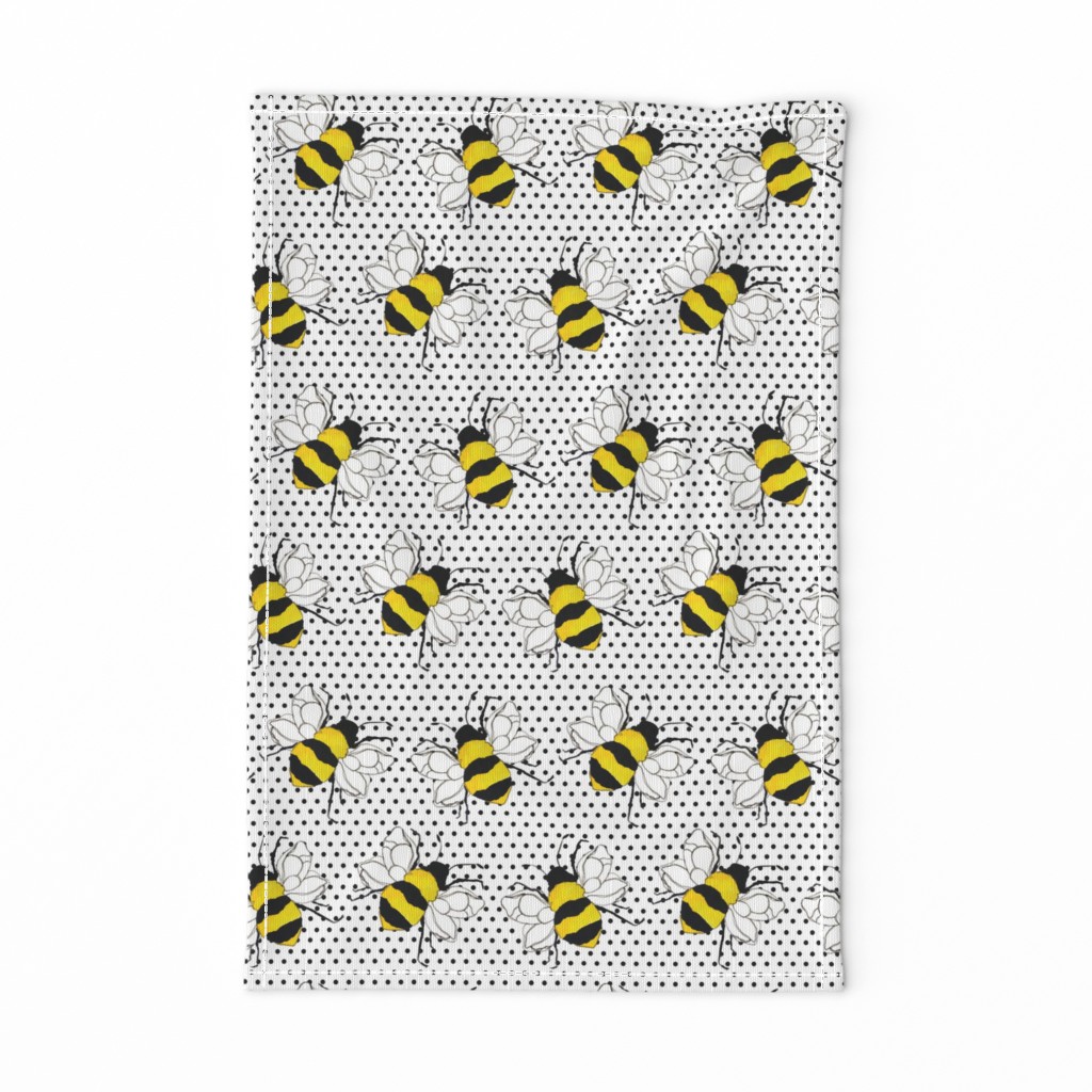 8" Bumble Bee Print Black Polka Dots