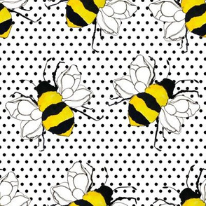 8" Bumble Bee Print Black Polka Dots