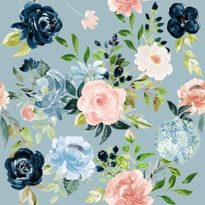 Blush and Indigo Whimsy Florals // Tower Gray Blue