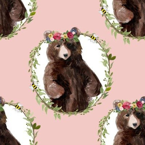 8" Woodland Floral Bear Pink