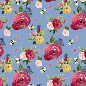 4" Woodland Summer Florals with Bees Blue Back