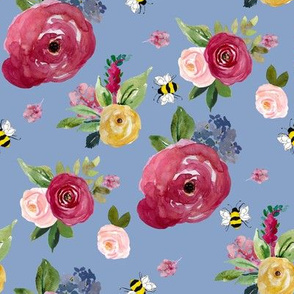 8" Woodland Summer Florals with Bees Blue Back