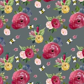 4" Woodland Summer Florals with Bees Stormy Green