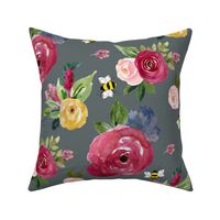 18" Woodland Summer Florals with Bees Stormy Green