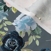 Blush and Indigo Whimsy Florals // Shuttle Gray