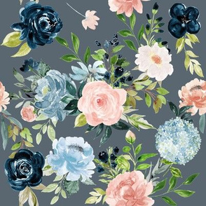 Blush and Indigo Whimsy Florals // Shuttle Gray