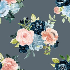 Blush and Indigo Whimsy Blooms // Shuttle Gray