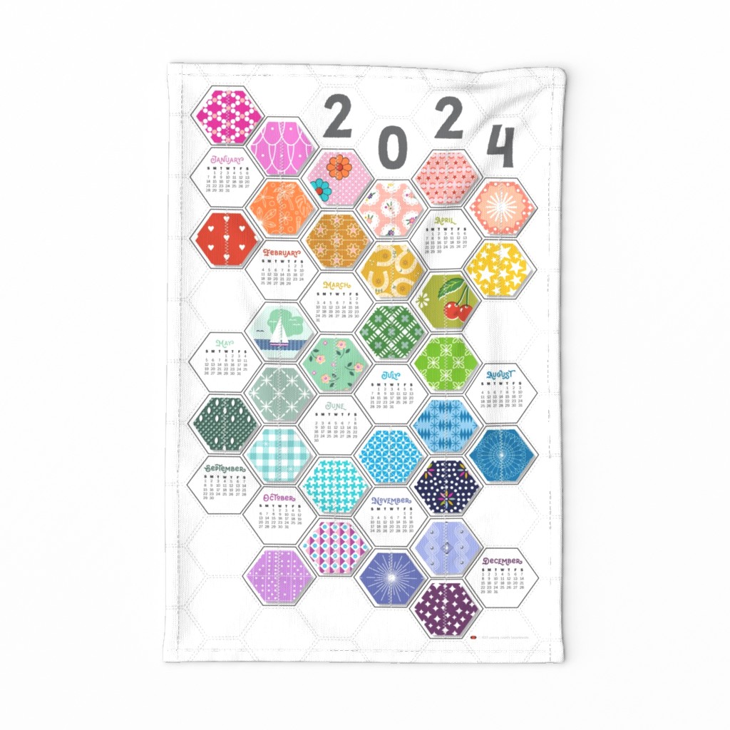 2024 Rainbow Hexies Tea Towel Calendar & Wall Hanging*