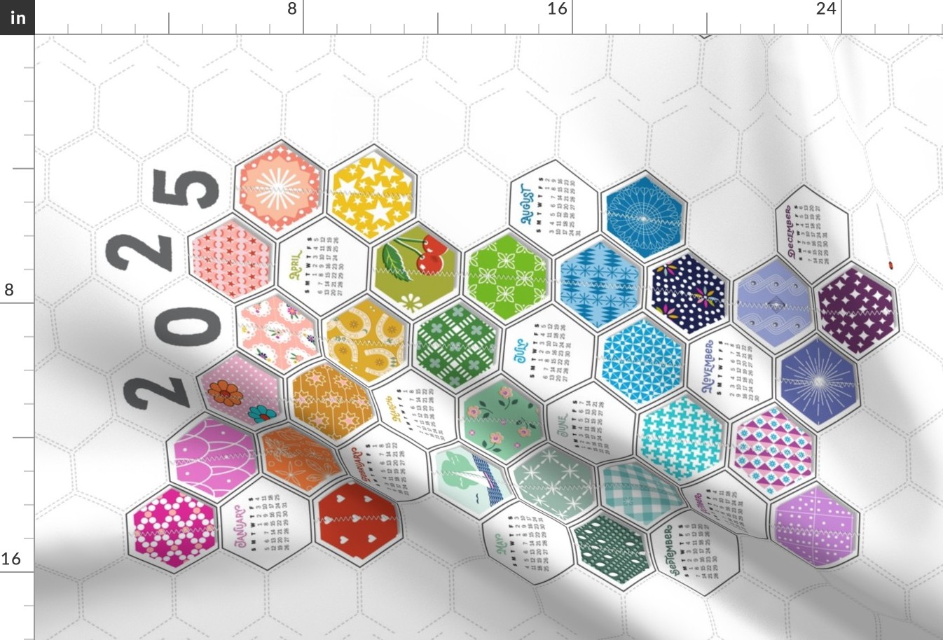 2024 Rainbow Hexies Tea Towel Calendar & Wall Hanging*