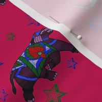 Stain Glass Elephant running on Rose with Stars