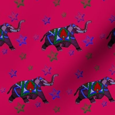 Stain Glass Elephant running on Rose with Stars