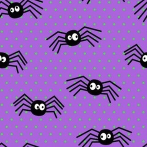 Cute Spiders - Halloween - purple with green polka dots - LAD19