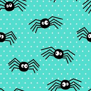 Cute Spiders - Halloween - teal polka dots - LAD19