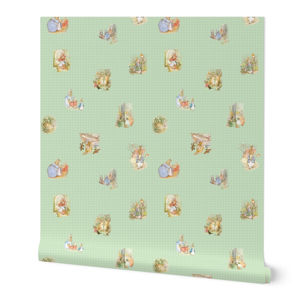 Beatrix Potter Peter Rabbit Toss - Moss Green Gingham - Small Scale