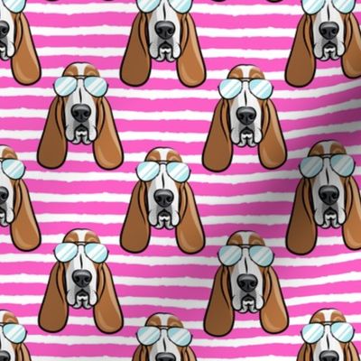 basset hound - sunnies - hot pink stripes - dogs wearing sunglasses - LAD19