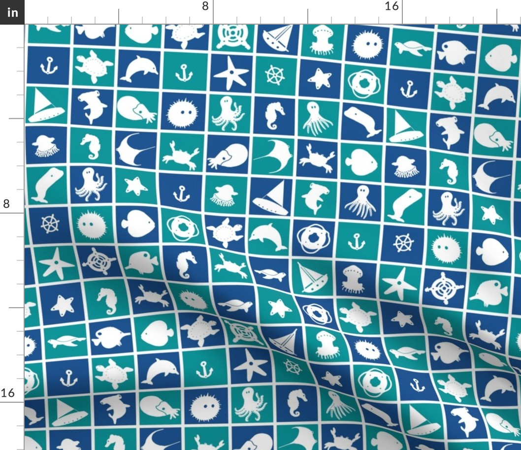 Nautical Checkerboard with White Icons