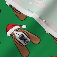 Christmas Basset hounds - holiday green - Santa hat bloodhounds -LAD19
