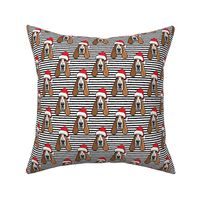 Christmas Basset hounds - holiday black stripes - Santa hat bloodhounds -LAD19