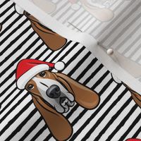 Christmas Basset hounds - holiday black stripes - Santa hat bloodhounds -LAD19