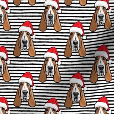 Christmas Basset hounds - holiday black stripes - Santa hat bloodhounds -LAD19