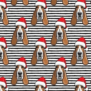 Christmas Basset hounds - holiday black stripes - Santa hat bloodhounds -LAD19