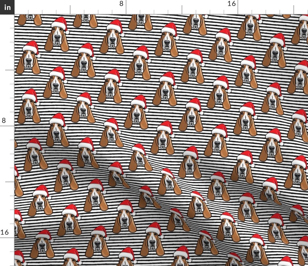 Christmas Basset hounds - holiday black stripes - Santa hat bloodhounds -LAD19