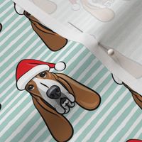 Christmas Basset hounds - holiday mint stripes - Santa hat bloodhounds -LAD19