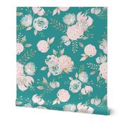 blush gold glitter light teal floral - big size