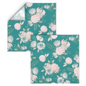 blush gold glitter light teal floral - big size