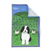 Bearded Collie Dog with Blue Bells Tea Towel