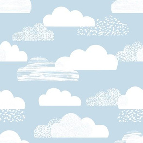 clouds fabric - baby blue fabric, nursery fabric, nursery wallpaper, baby blue clouds, baby blue wallpaper, nursery wallpaper, cute clouds