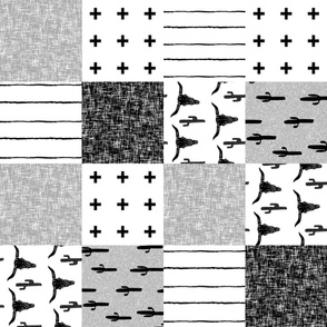 western wholecloth - 6" squares - black and white cheater quilt, cheater quilt, quilt top fabric, nursery quilt, black and white, bw, - 6 inches