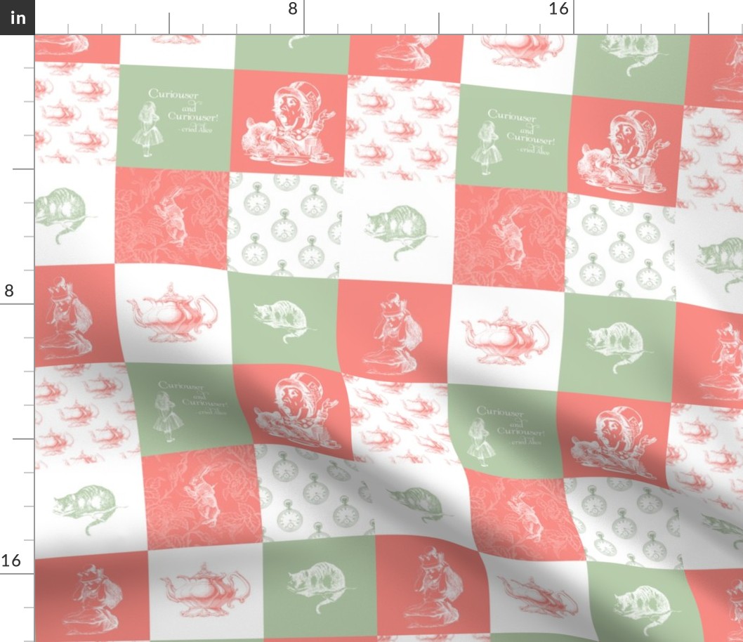 Alice in Wonderland Patchwork in Coral Sage Green