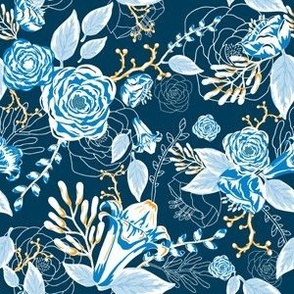 Floral Joy Vintage Garden - Navy Blue