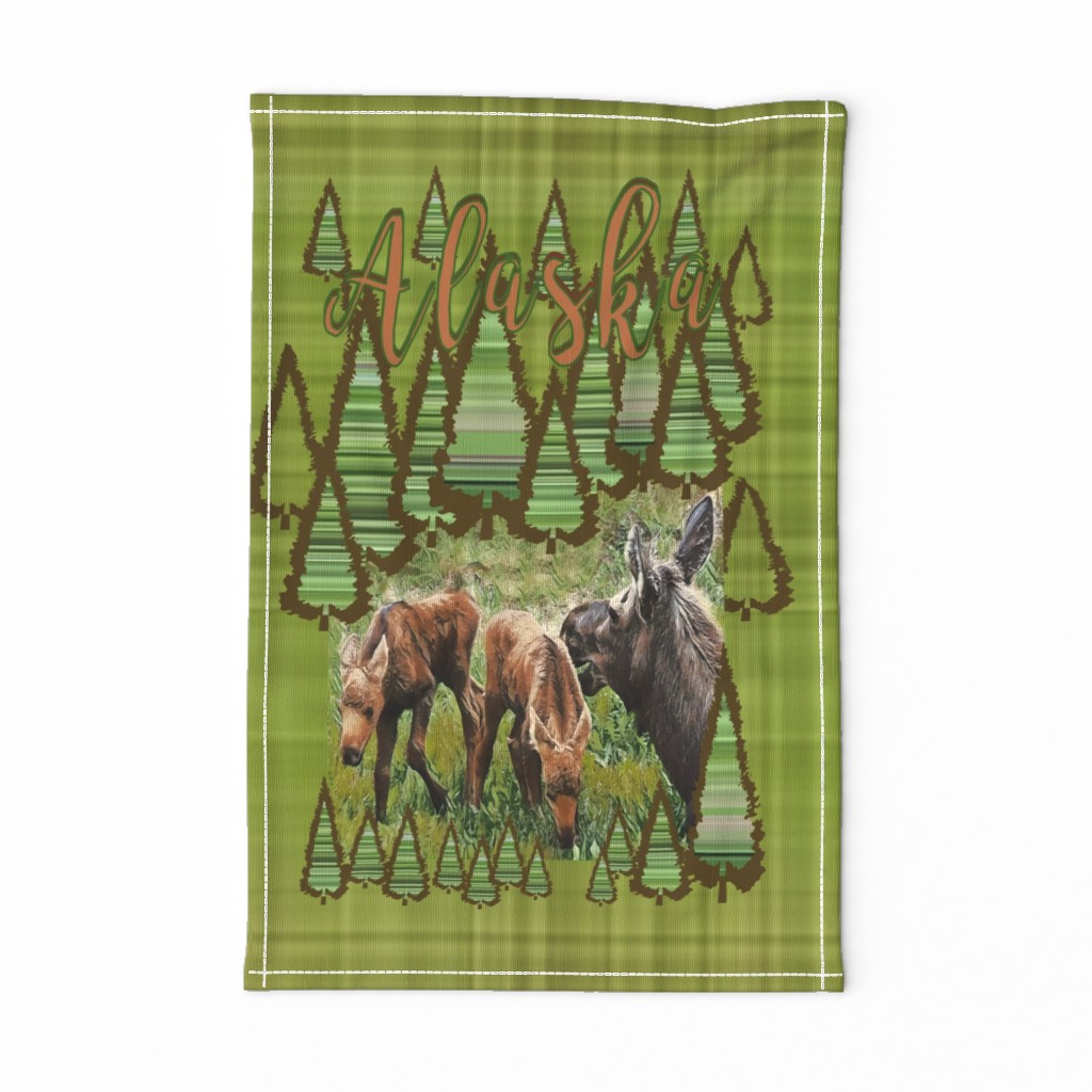 Alaska Moose Tea Towel Green Plaid