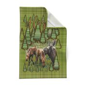 Alaska Moose Tea Towel Green Plaid