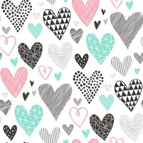 Hearts Geometrical Love Valentine Black&White Mint and Pink