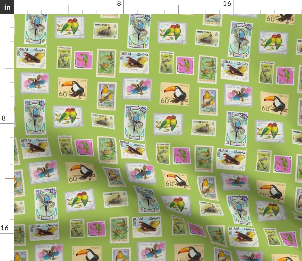 Bird Stamp Pattern Green